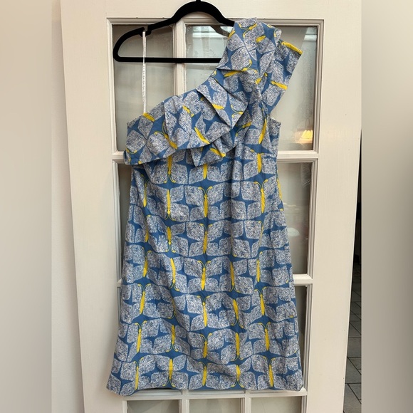 Lilly Pulitzer One-Shoulder Sandra Ruffle Cotton Dress Butterfly Print Size 10 - Picture 2 of 13